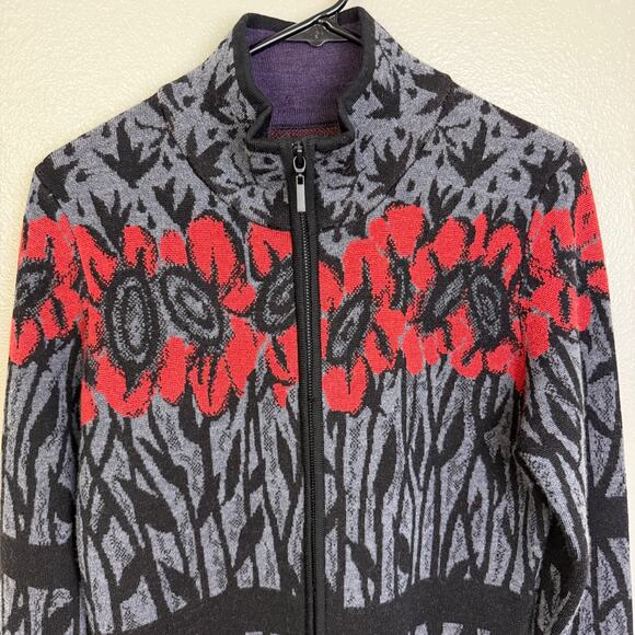 Icelandic Designs Cardigan Sweater Womens Small Wool Floral Gray Full Zip Knit * - Picture 2 of 10